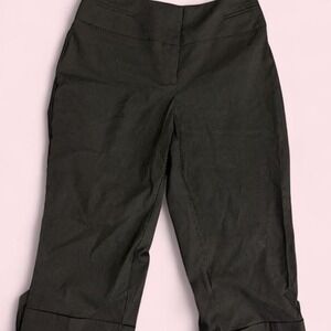 Unbranded Black Pinstripe Capri Office Pants Button Detail Y2K Tailored Cropped